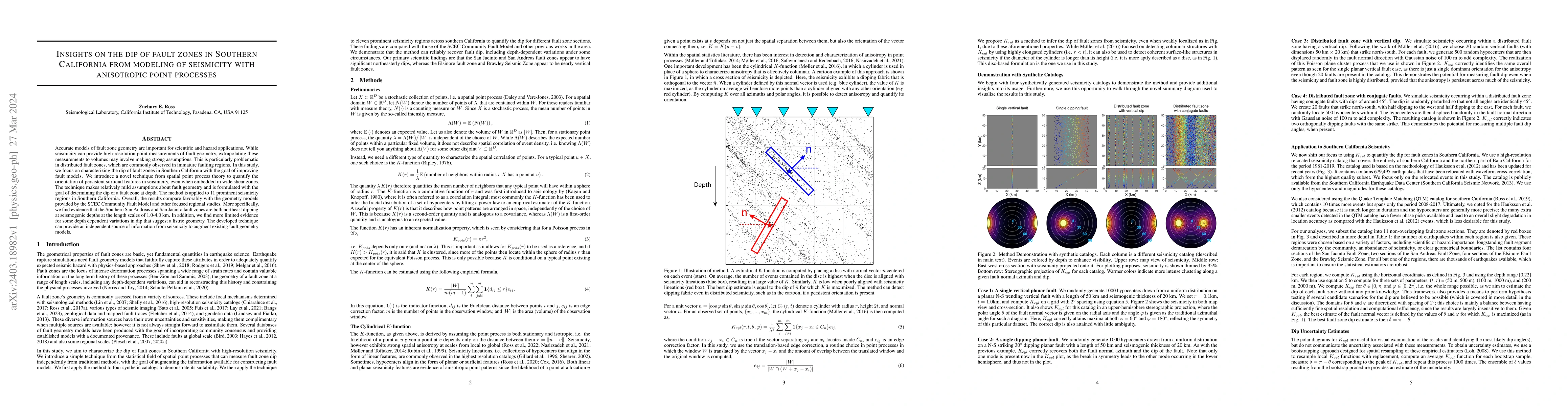 Thumbnail for Insights on the dip of fault zones in Southern California from modeling
  of seismicity with anisotropic point processes
