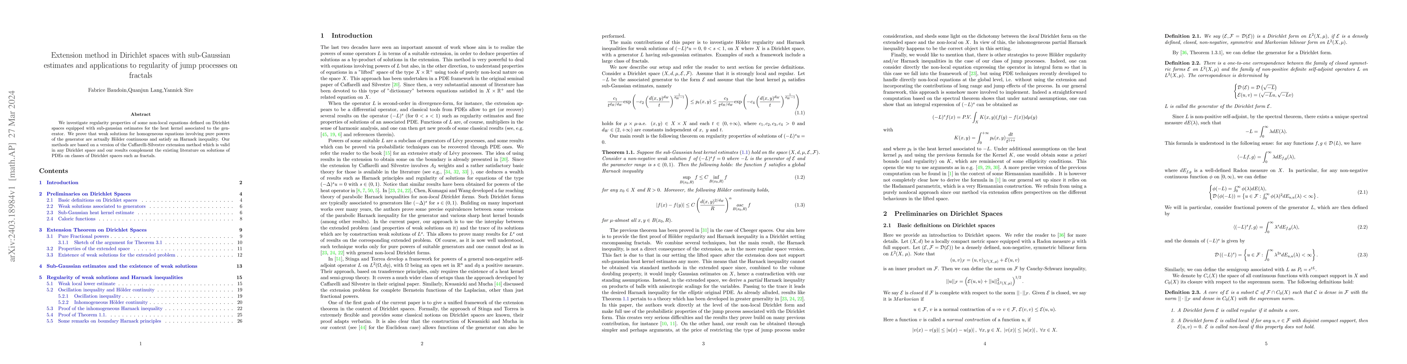 Thumbnail for Extension method in Dirichlet spaces with sub-Gaussian estimates and
  applications to regularity of jump processes on fractals