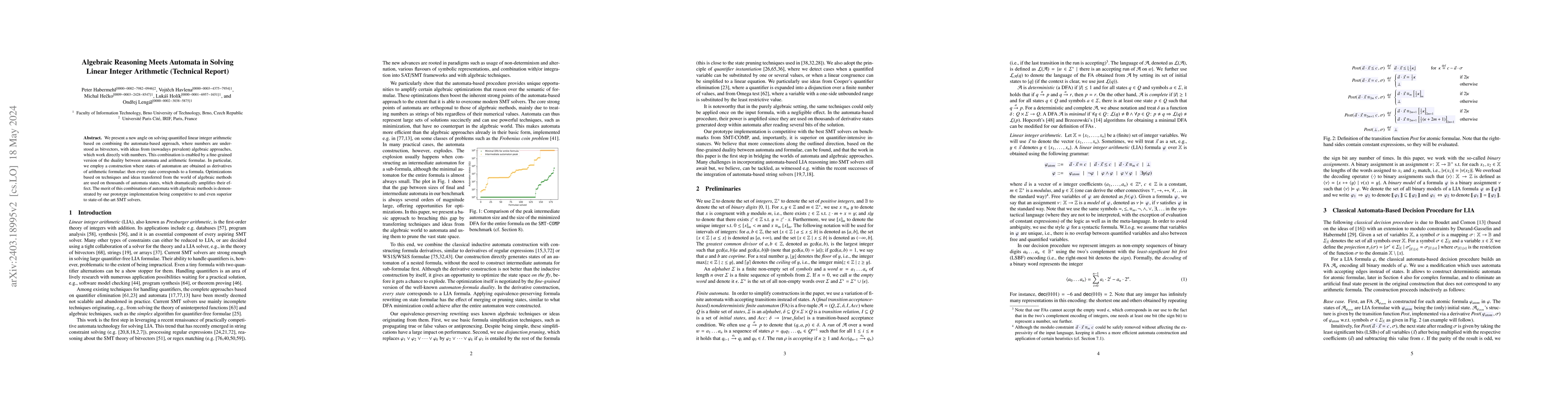 Thumbnail for Algebraic Reasoning Meets Automata in Solving Linear Integer Arithmetic
  (Technical Report)