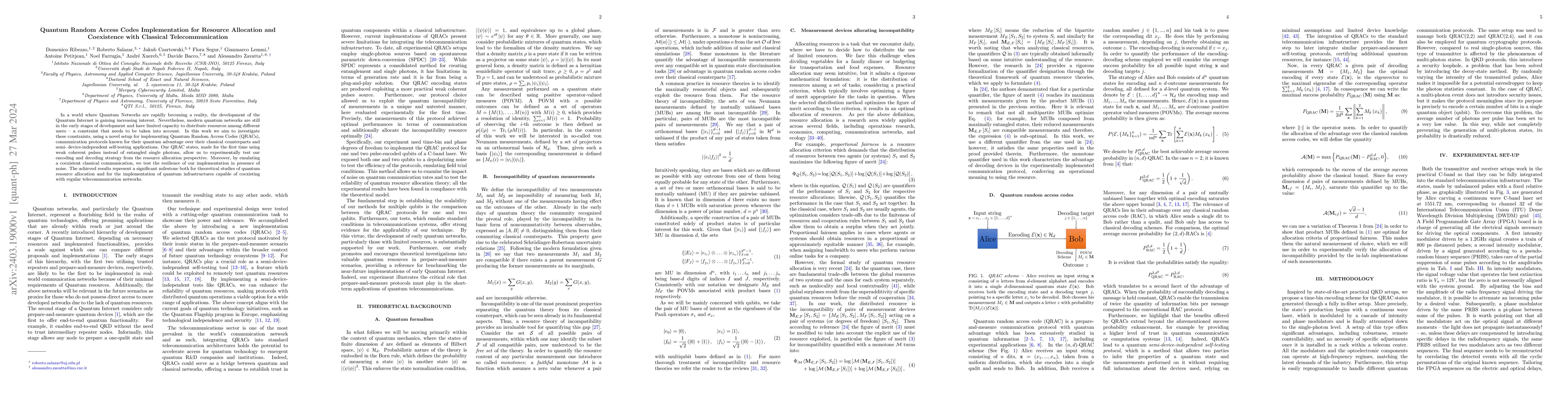 Thumbnail for Quantum Random Access Codes Implementation for Resource Allocation and
  Coexistence with Classical Telecommunication
