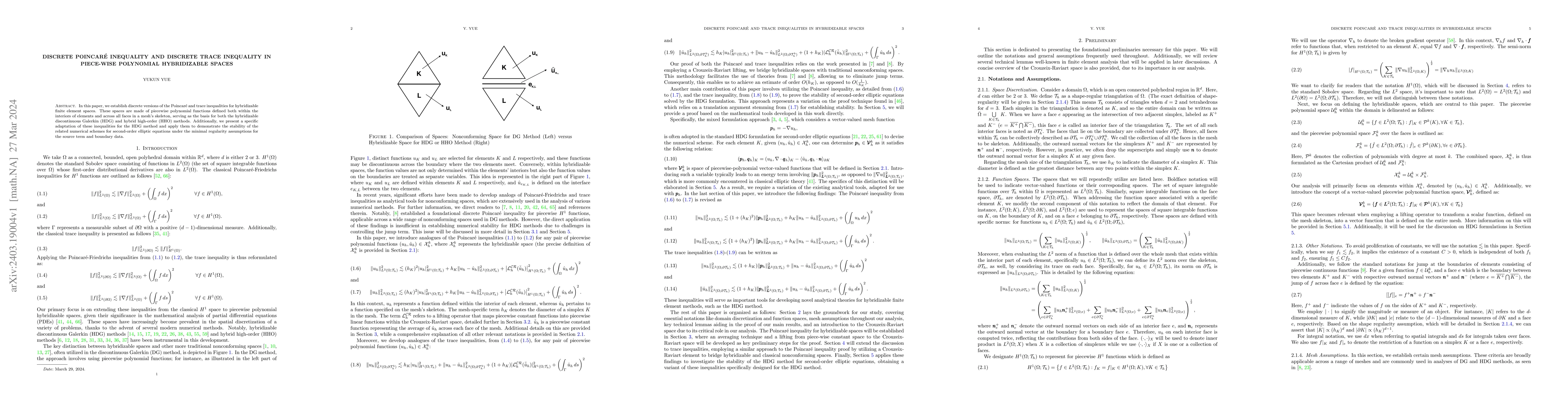 Thumbnail for Discrete Poincar\'e inequality and Discrete Trace inequality in
  Piece-wise Polynomial Hybridizable Spaces