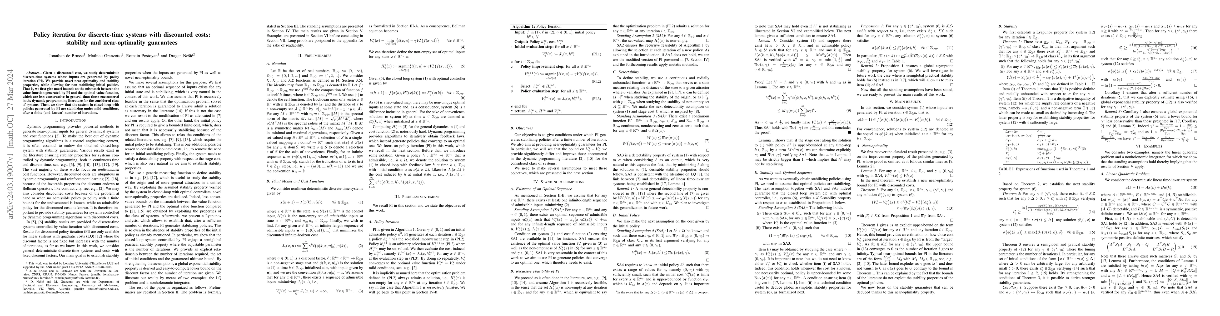 Thumbnail for Policy iteration for discrete-time systems with discounted costs:
  stability and near-optimality guarantees