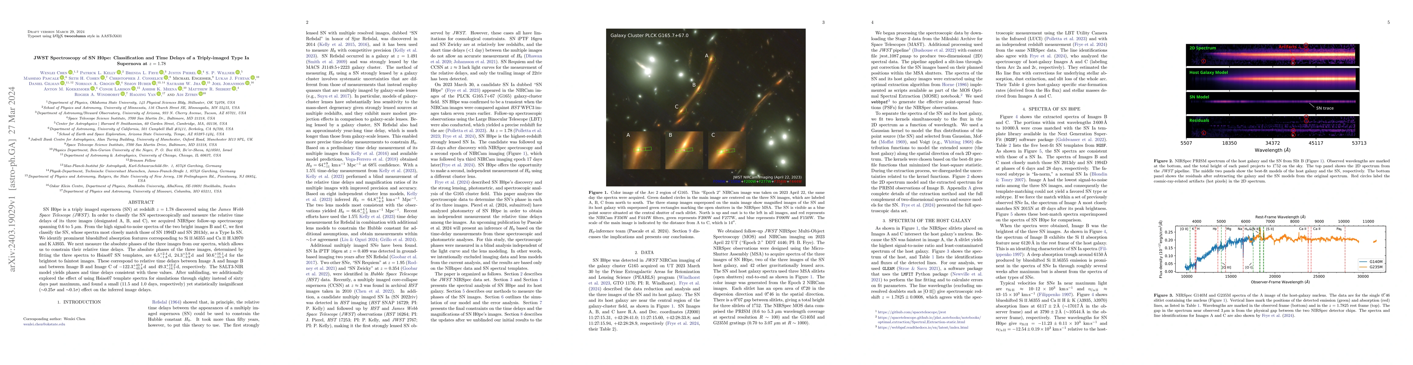 Thumbnail for JWST Spectroscopy of SN H0pe: Classification and Time Delays of a
  Triply-imaged Type Ia Supernova at z = 1.78