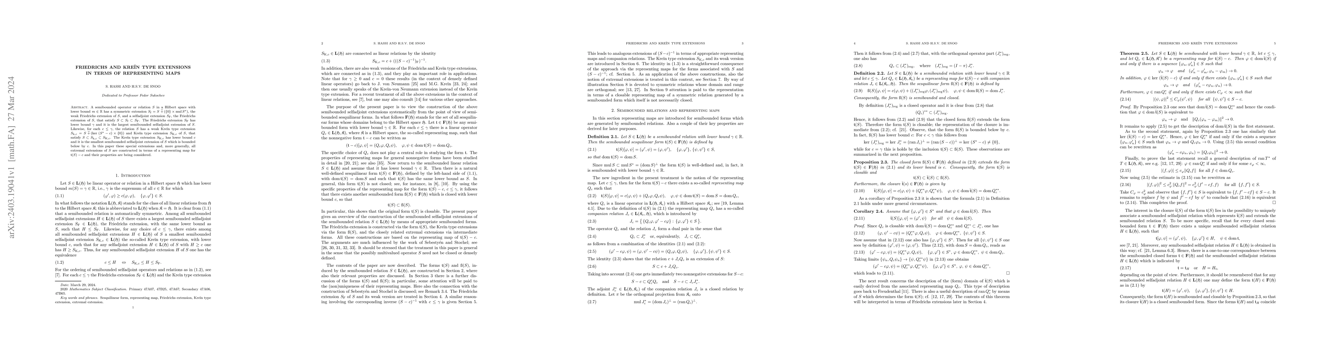 Thumbnail for Friedrichs and Kre\u{\i}n type extensions in terms of representing maps