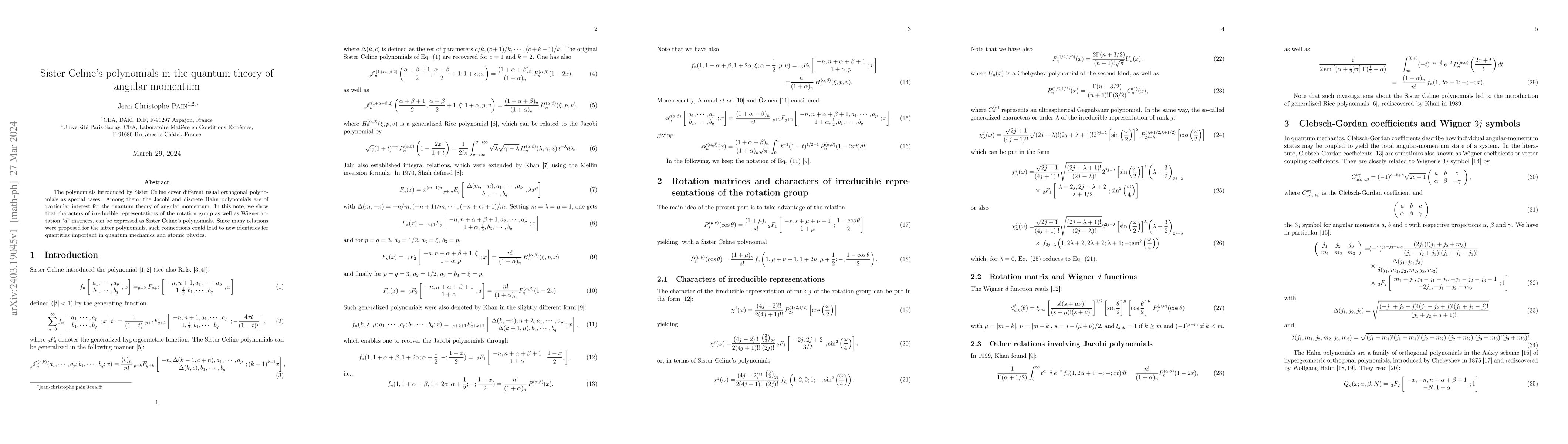 Thumbnail for Sister Celine's polynomials in the quantum theory of angular momentum