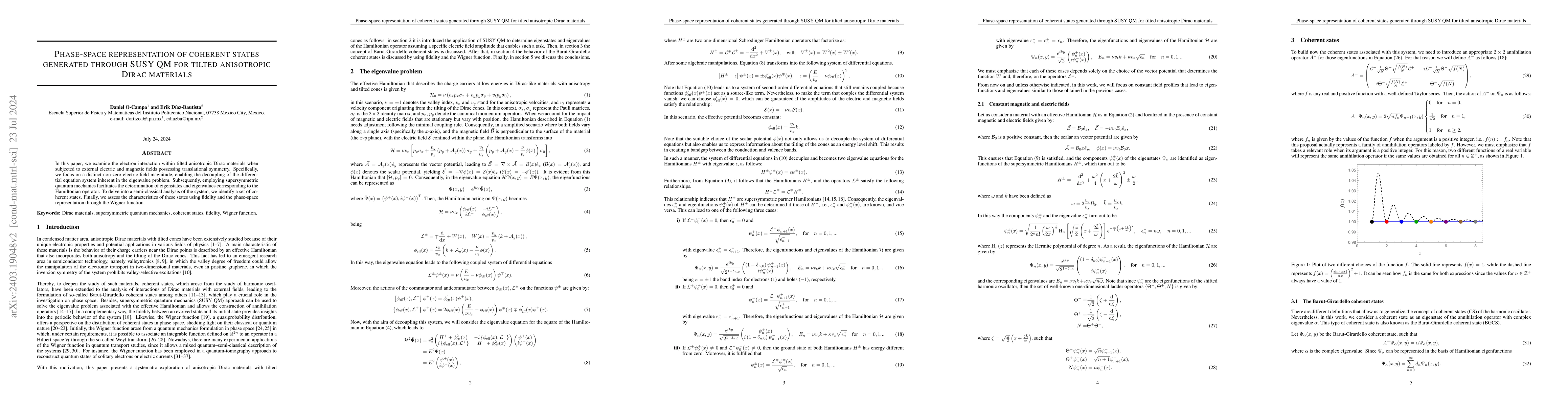 Thumbnail for Phase-space representation of coherent states generated through SUSY QM
  for tilted anisotropic Dirac materials