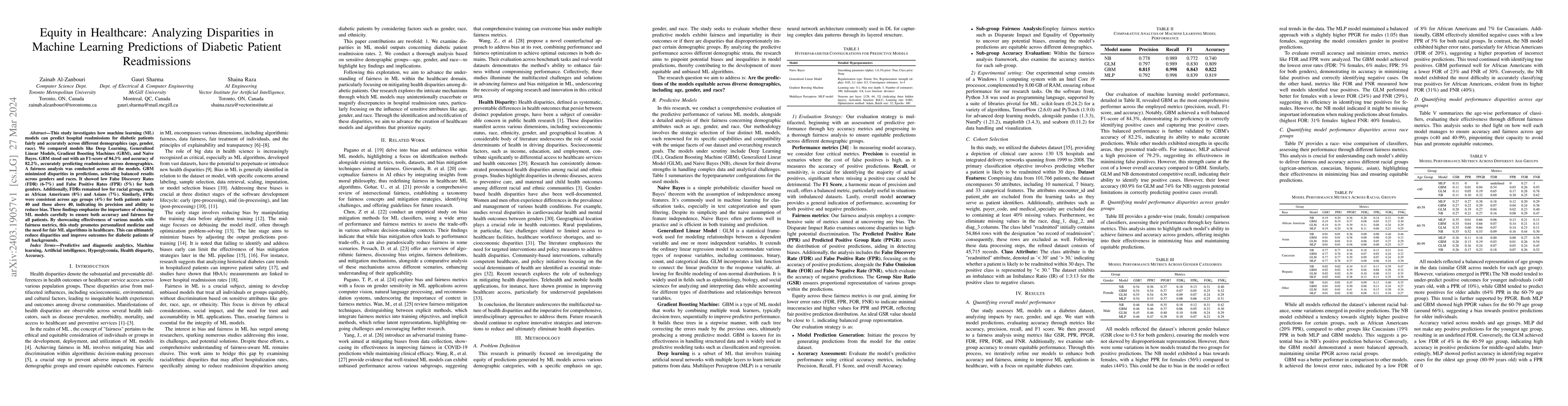 Thumbnail for Equity in Healthcare: Analyzing Disparities in Machine Learning
  Predictions of Diabetic Patient Readmissions