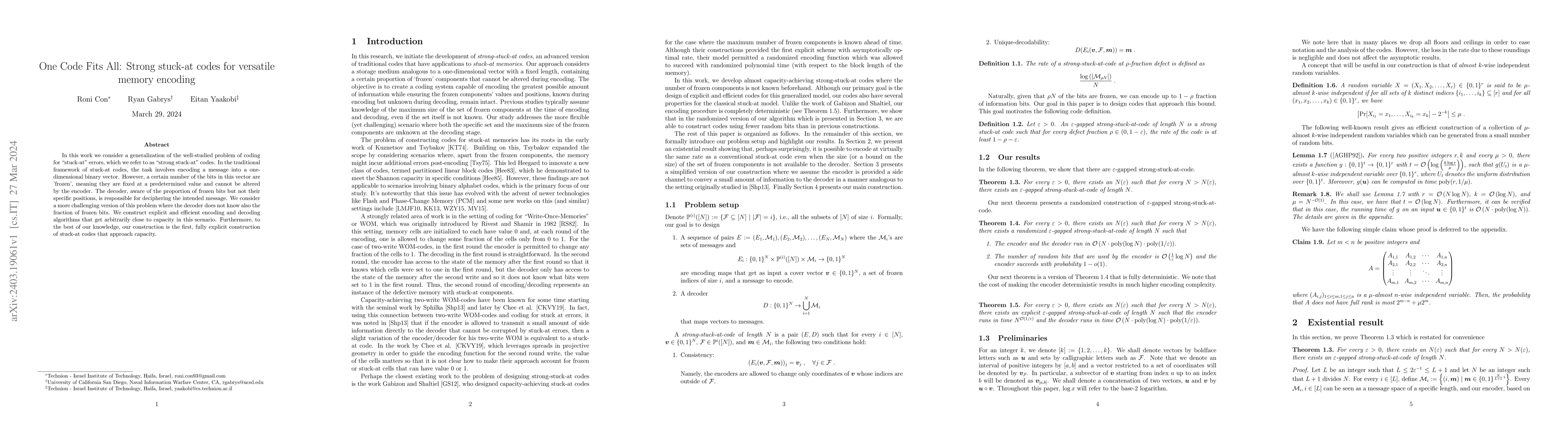 Thumbnail for One Code Fits All: Strong stuck-at codes for versatile memory encoding