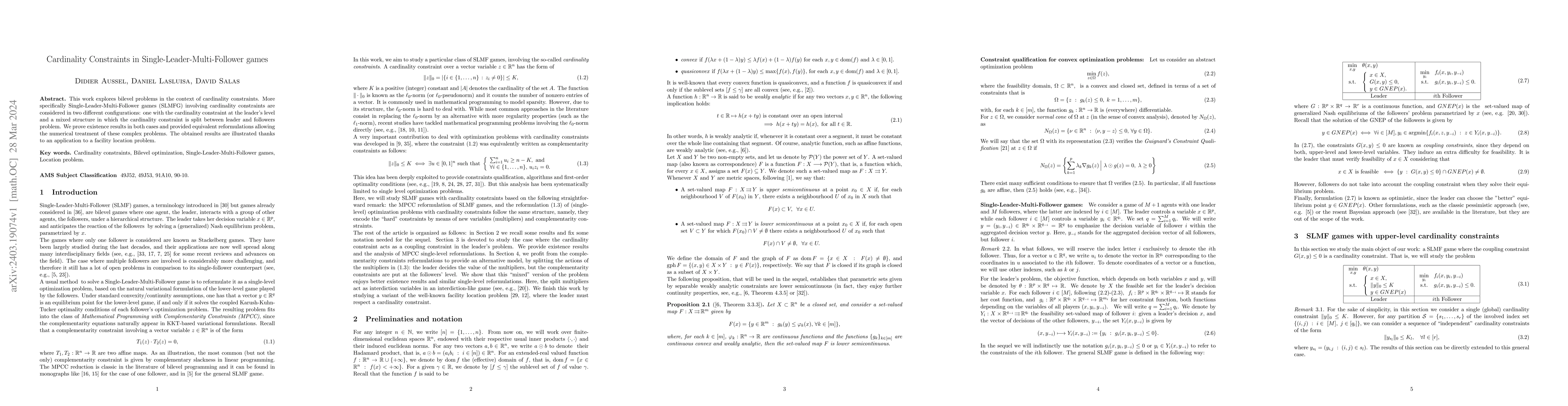 Thumbnail for Cardinality Constraints in Single-Leader-Multi-Follower games