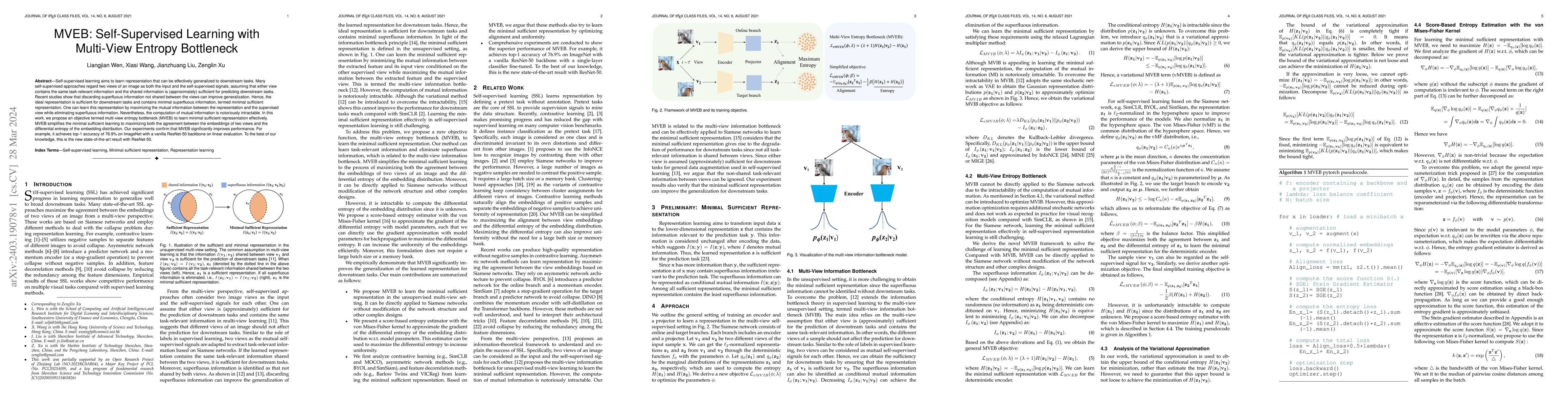 Thumbnail for MVEB: Self-Supervised Learning with Multi-View Entropy Bottleneck