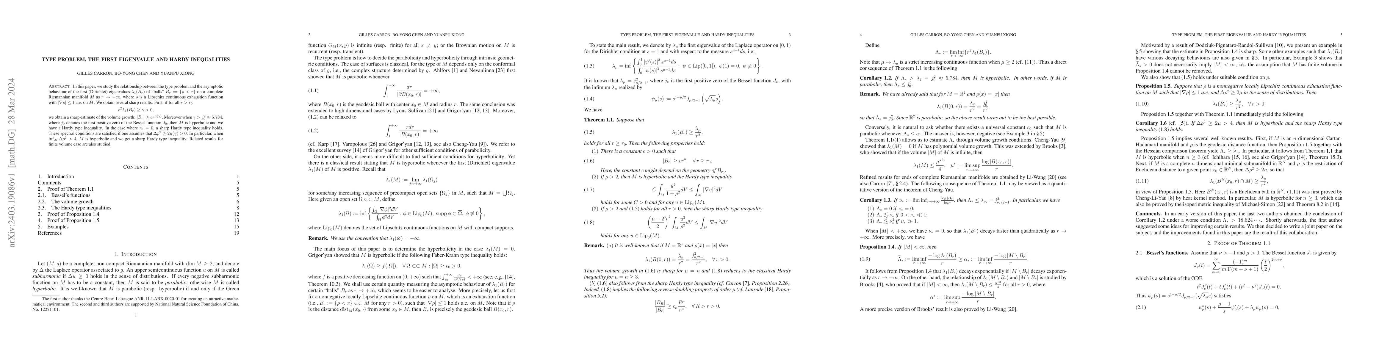Thumbnail for Type problem, the first eigenvalue and Hardy inequalities