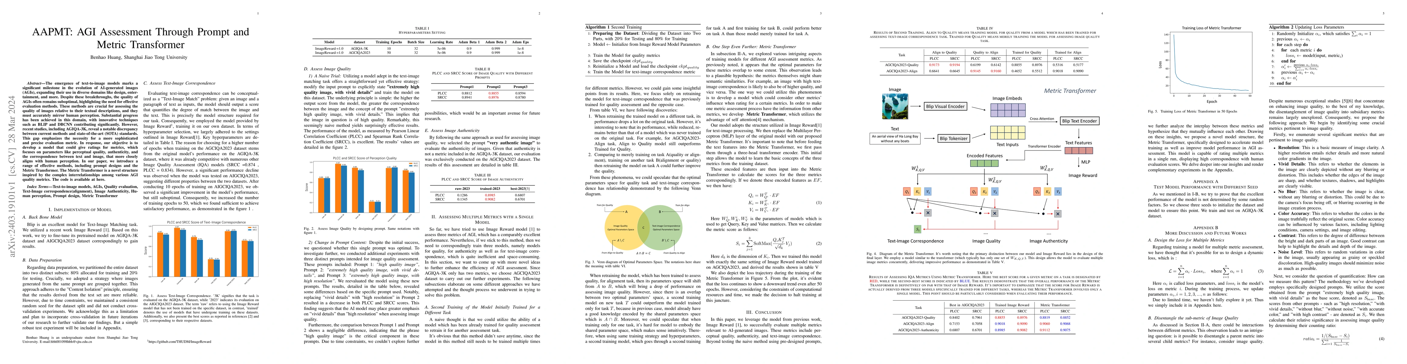Thumbnail for AAPMT: AGI Assessment Through Prompt and Metric Transformer