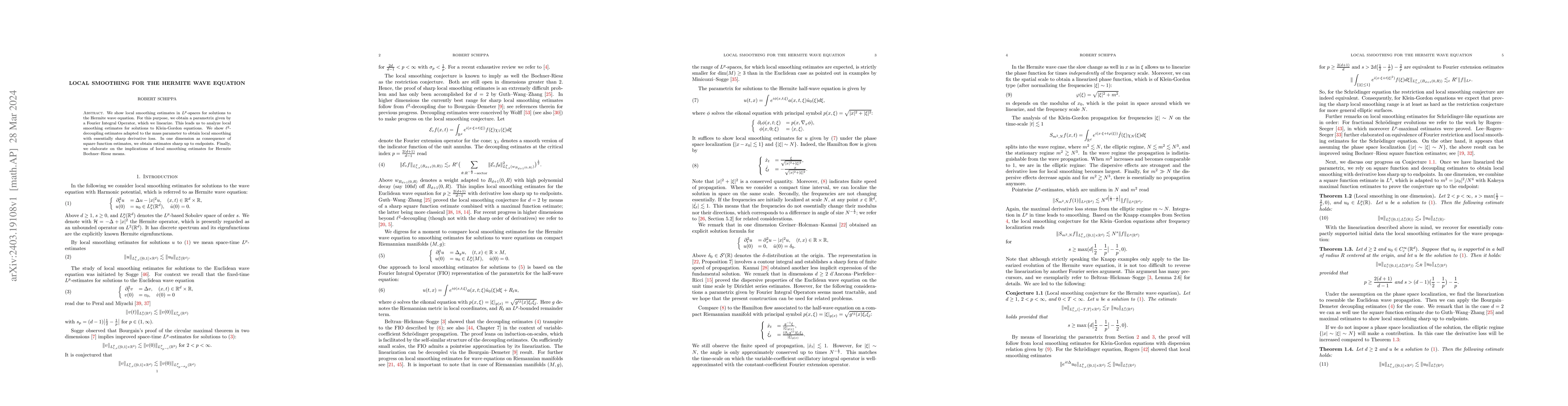 Thumbnail for Local smoothing for the Hermite wave equation