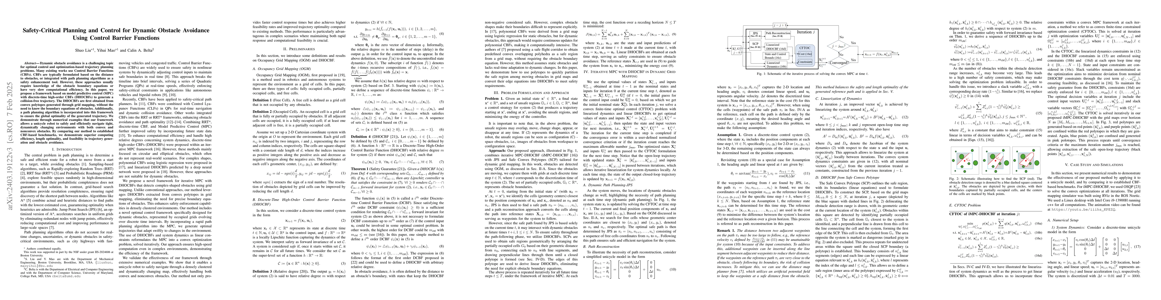 Thumbnail for Safety-Critical Planning and Control for Dynamic Obstacle Avoidance
  Using Control Barrier Functions