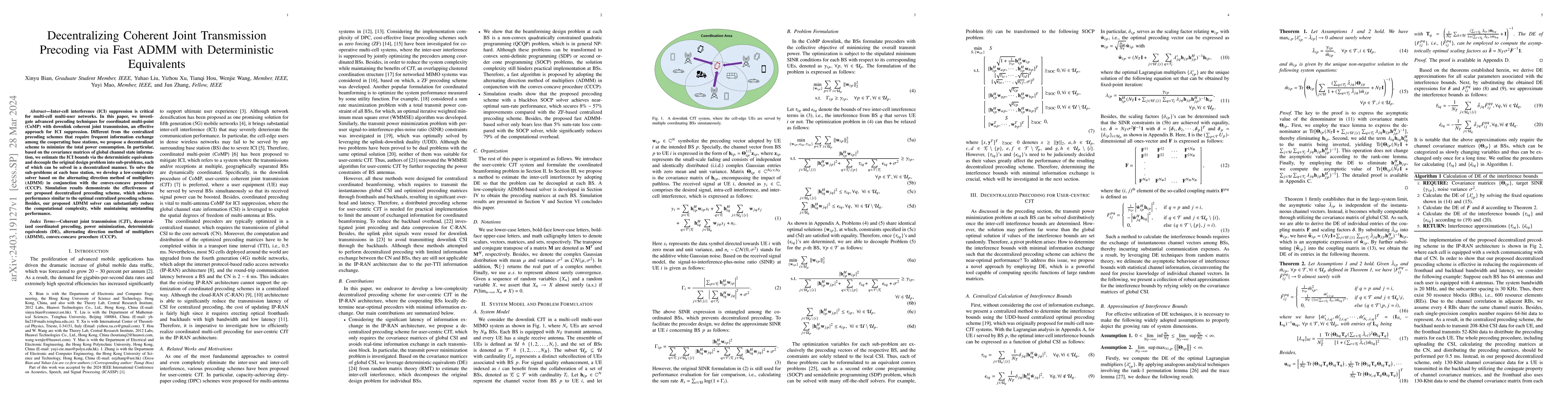 Thumbnail for Decentralizing Coherent Joint Transmission Precoding via Fast ADMM with
  Deterministic Equivalents