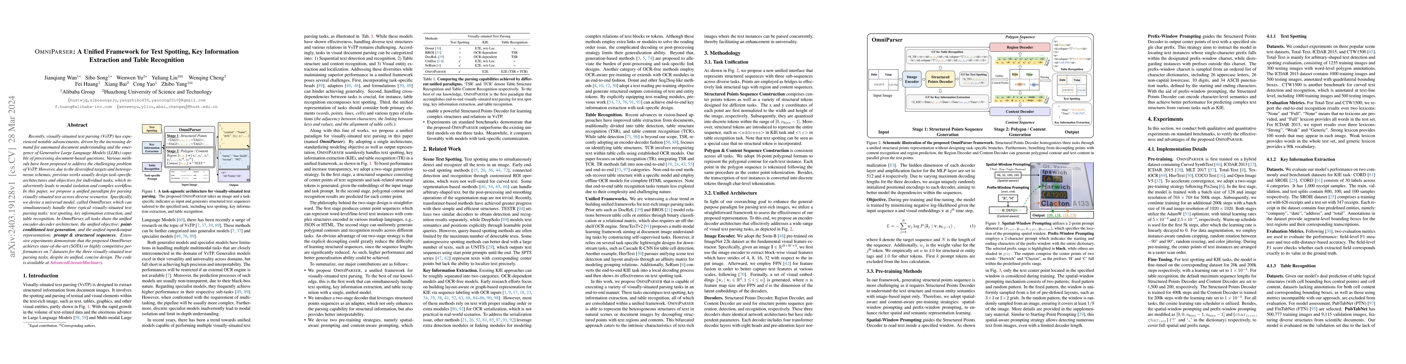 Thumbnail for OmniParser: A Unified Framework for Text Spotting, Key Information
  Extraction and Table Recognition