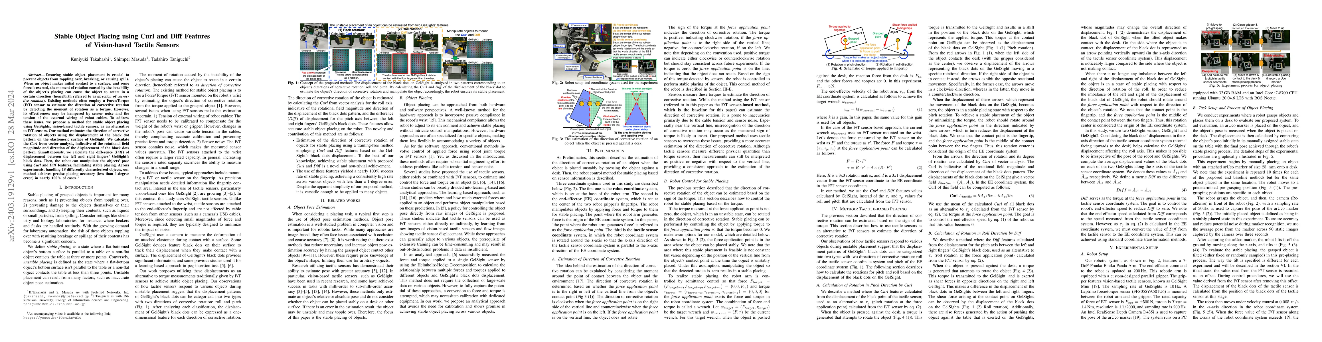 Thumbnail for Stable Object Placing using Curl and Diff Features of Vision-based
  Tactile Sensors