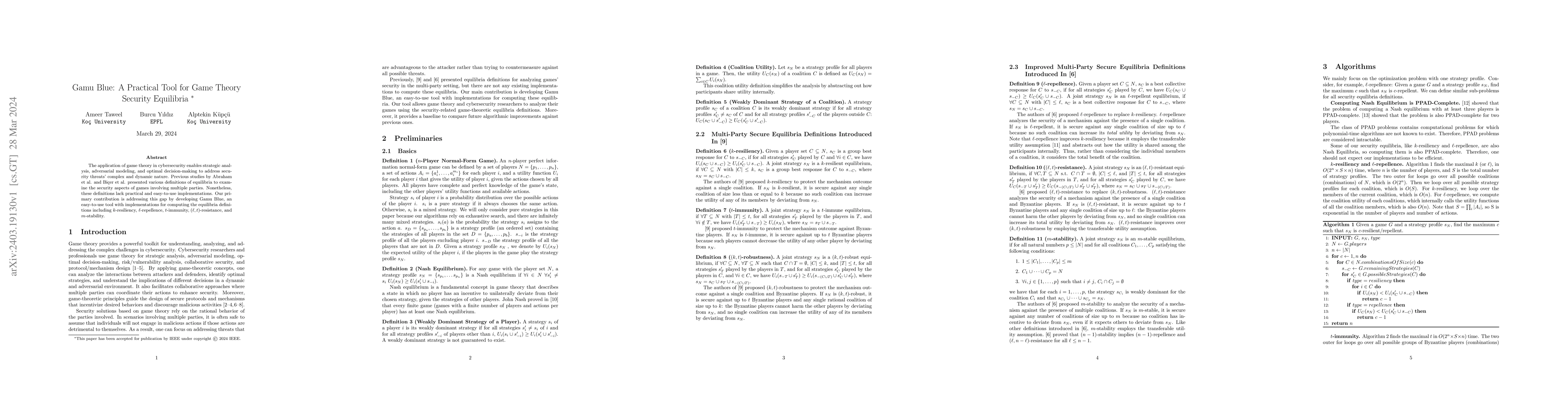 Thumbnail for Gamu Blue: A Practical Tool for Game Theory Security Equilibria