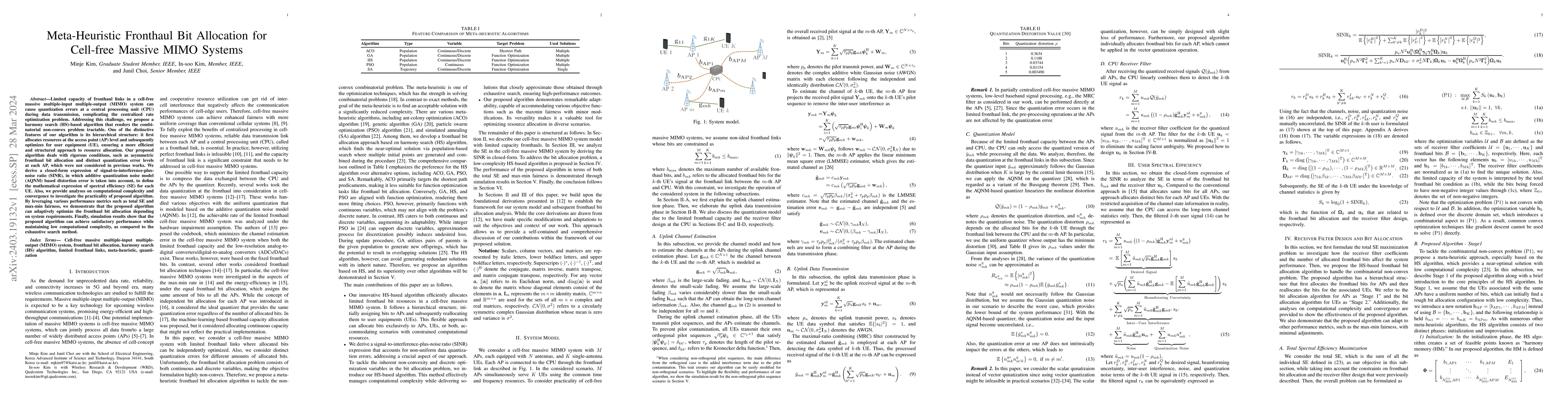 Thumbnail for Meta-Heuristic Fronthaul Bit Allocation for Cell-free Massive MIMO
  Systems