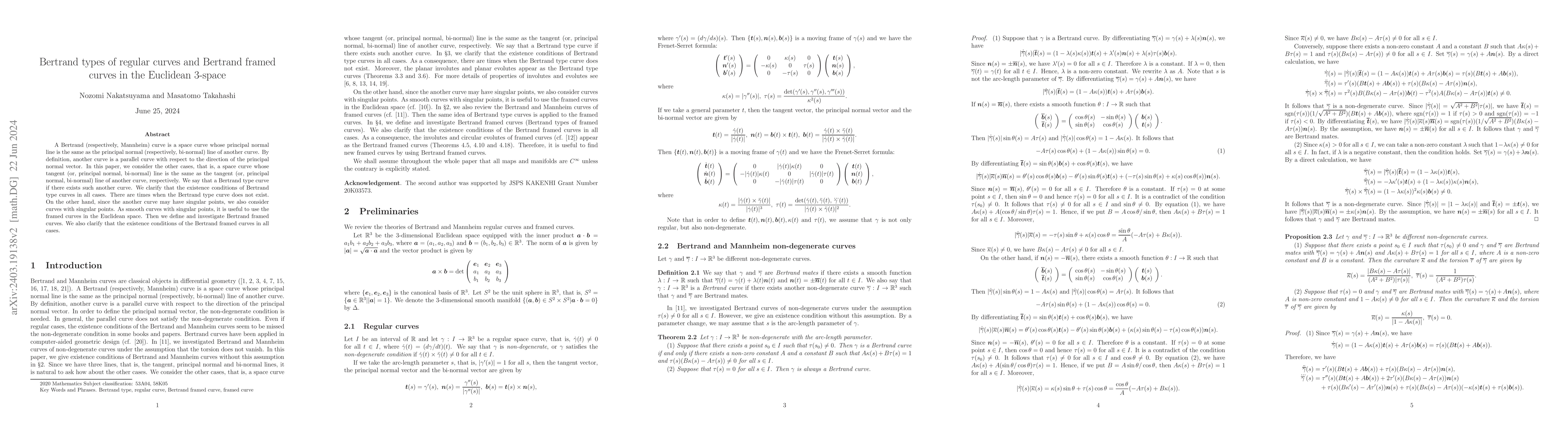 Thumbnail for Bertrand types of regular curves and Bertrand framed curves in the
  Euclidean 3-space