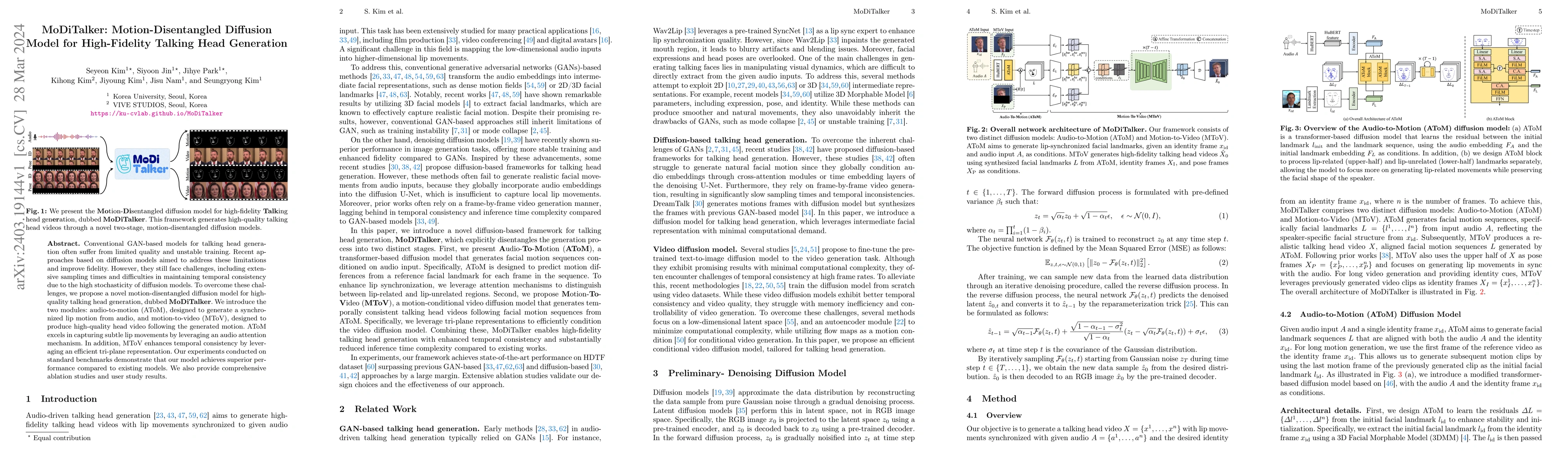 Thumbnail for MoDiTalker: Motion-Disentangled Diffusion Model for High-Fidelity
  Talking Head Generation