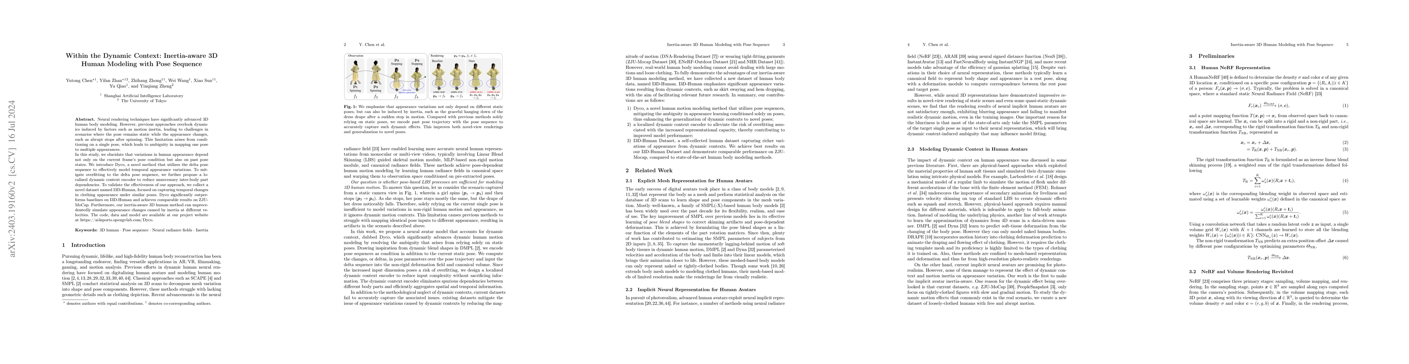Thumbnail for Within the Dynamic Context: Inertia-aware 3D Human Modeling with Pose
  Sequence