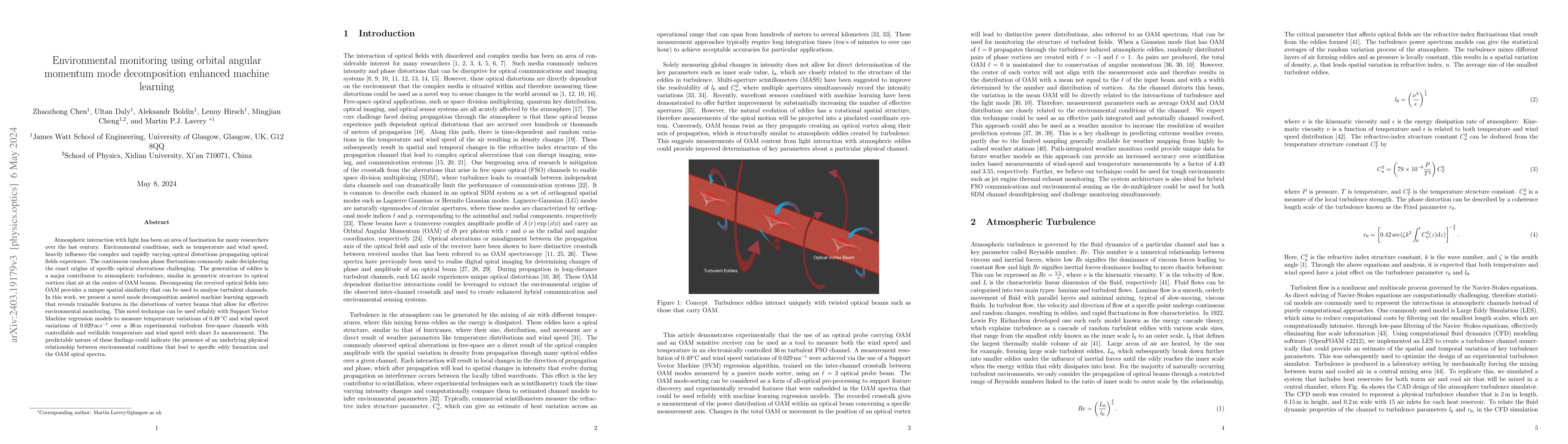 Thumbnail for Environmental monitoring using orbital angular momentum mode
  decomposition enhanced machine learning