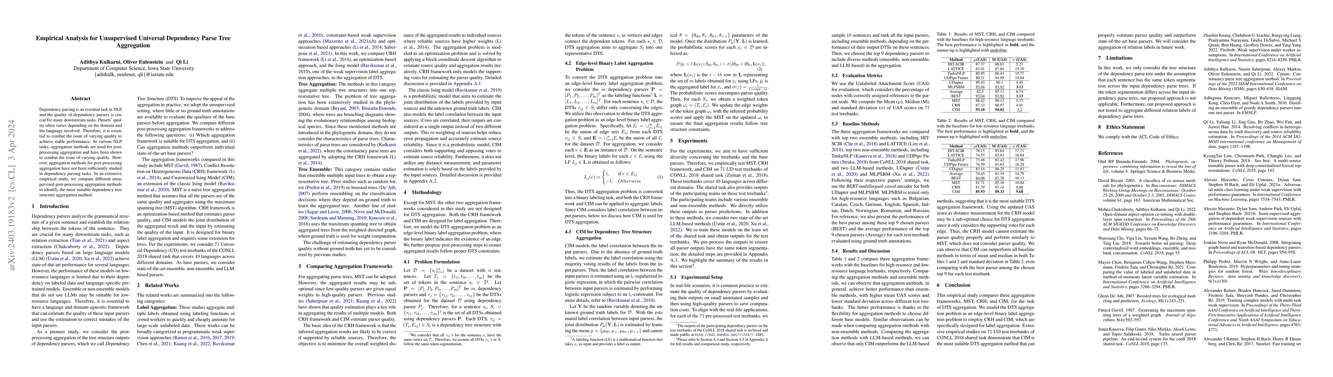 Thumbnail for Empirical Analysis for Unsupervised Universal Dependency Parse Tree
  Aggregation