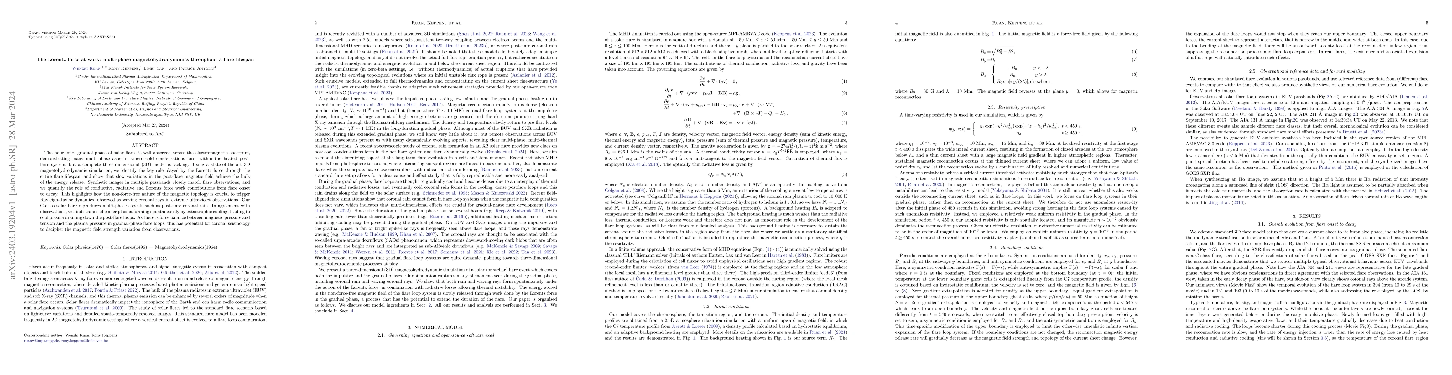 Thumbnail for The Lorentz force at work: multi-phase magnetohydrodynamics throughout a
  flare lifespan