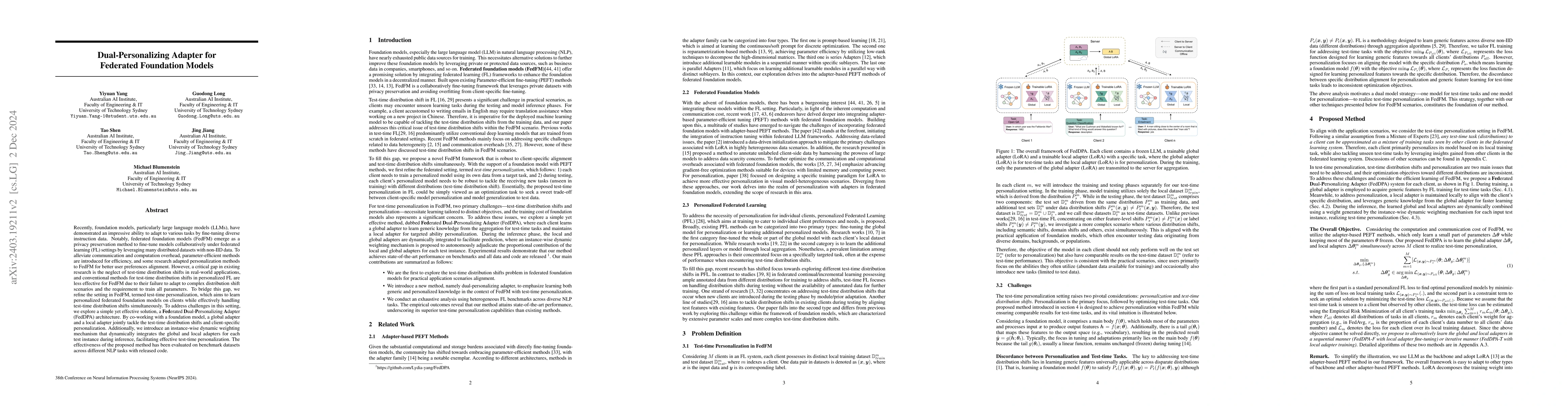 Thumbnail for Dual-Personalizing Adapter for Federated Foundation Models