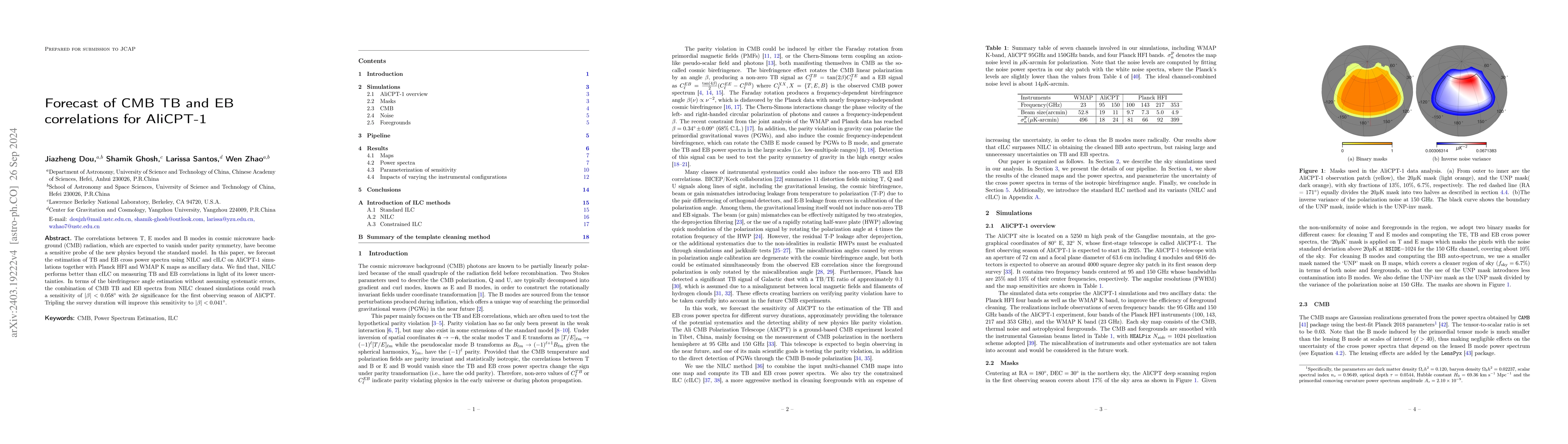 Thumbnail for Forecast of CMB TB and EB correlations for AliCPT-1
