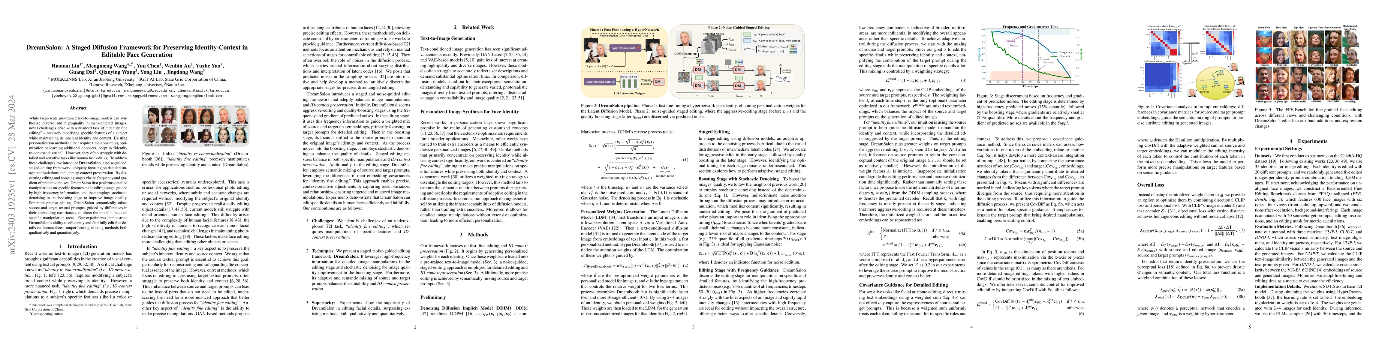 Thumbnail for DreamSalon: A Staged Diffusion Framework for Preserving Identity-Context
  in Editable Face Generation