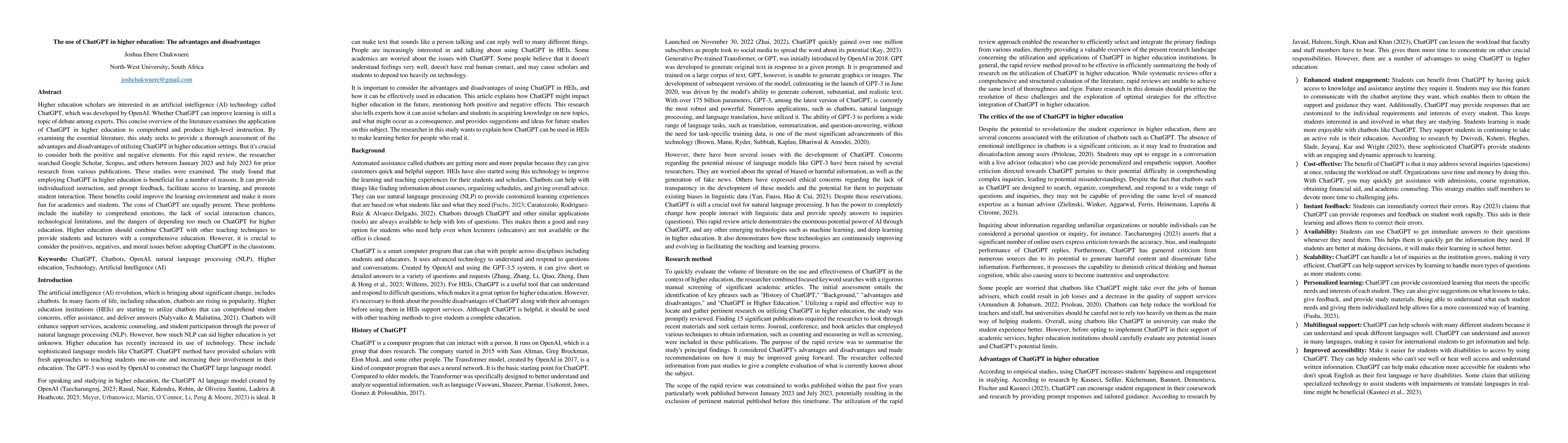 Thumbnail for The use of ChatGPT in higher education: The advantages and disadvantages