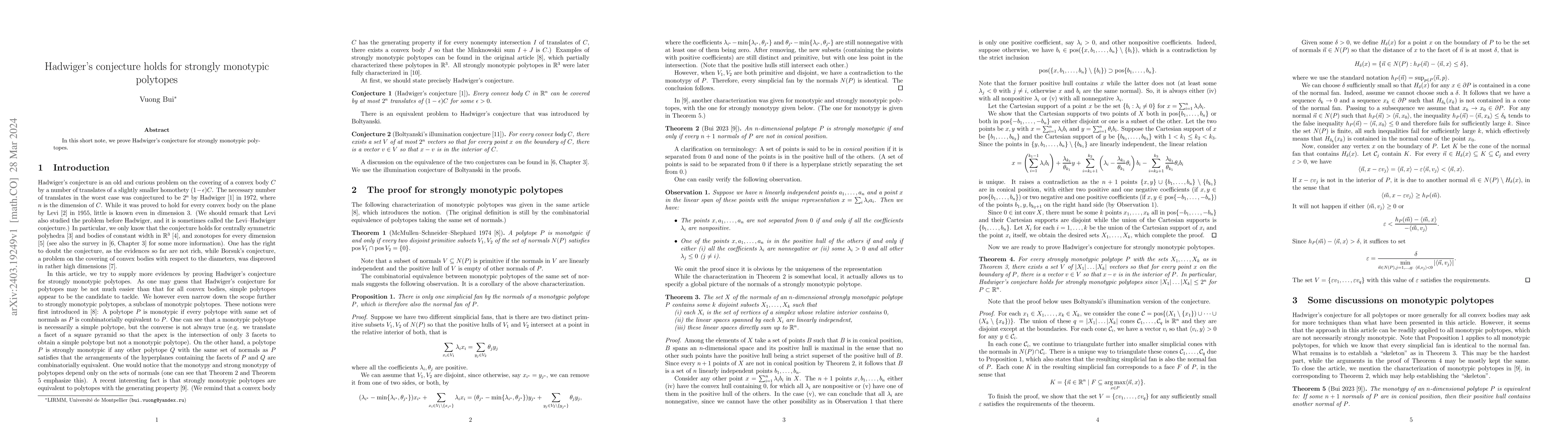 Thumbnail for Hadwiger's conjecture holds for strongly monotypic polytopes