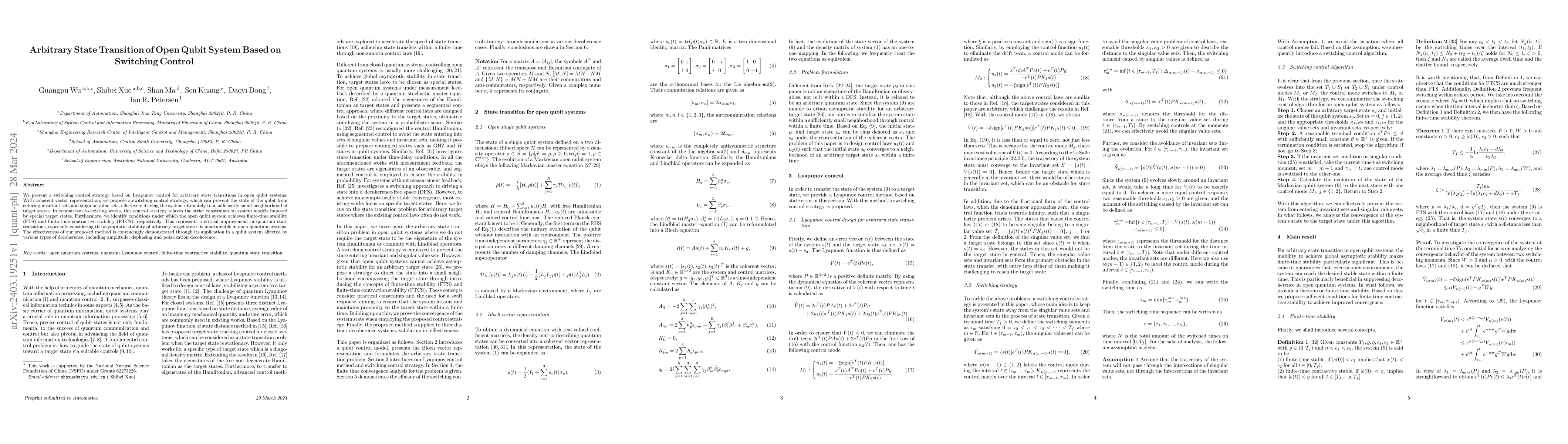 Thumbnail for Arbitrary State Transition of Open Qubit System Based on Switching
  Control