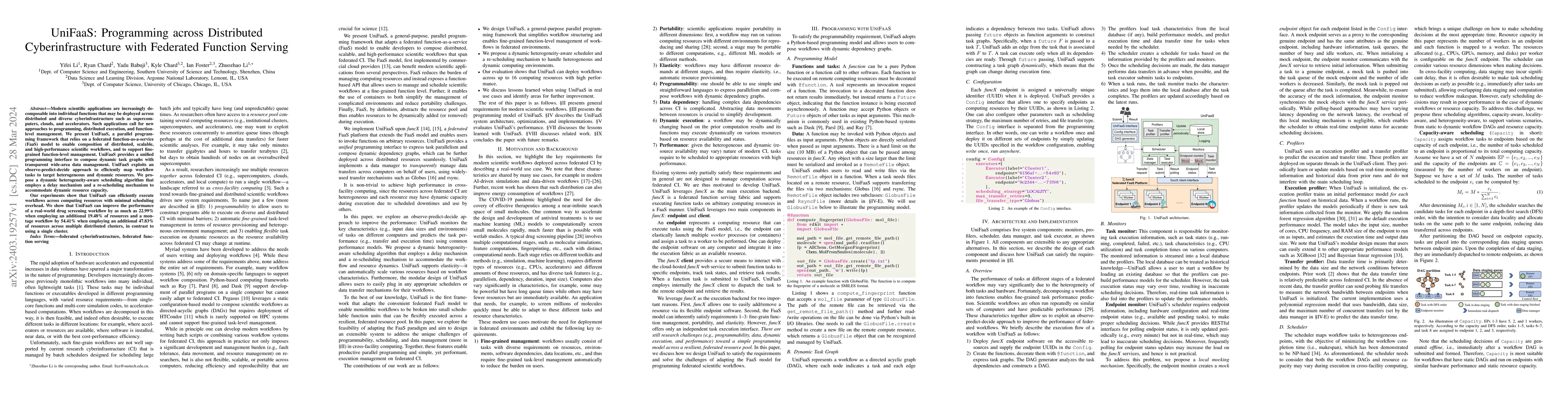 Thumbnail for UniFaaS: Programming across Distributed Cyberinfrastructure with
  Federated Function Serving