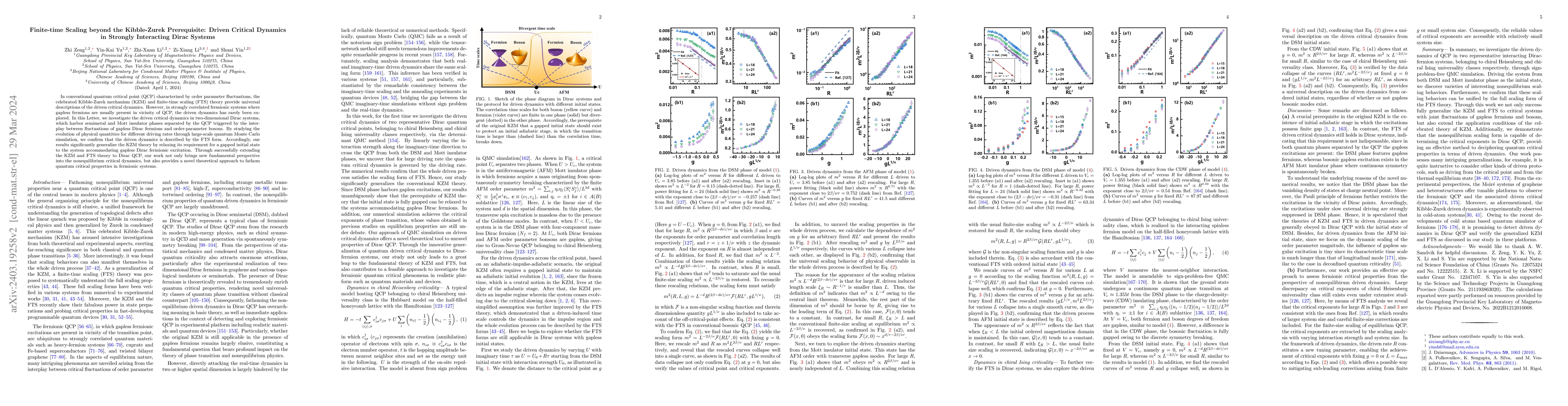 Thumbnail for Finite-time Scaling beyond the Kibble-Zurek Prerequisite: Driven
  Critical Dynamics in Strongly Interacting Dirac Systems