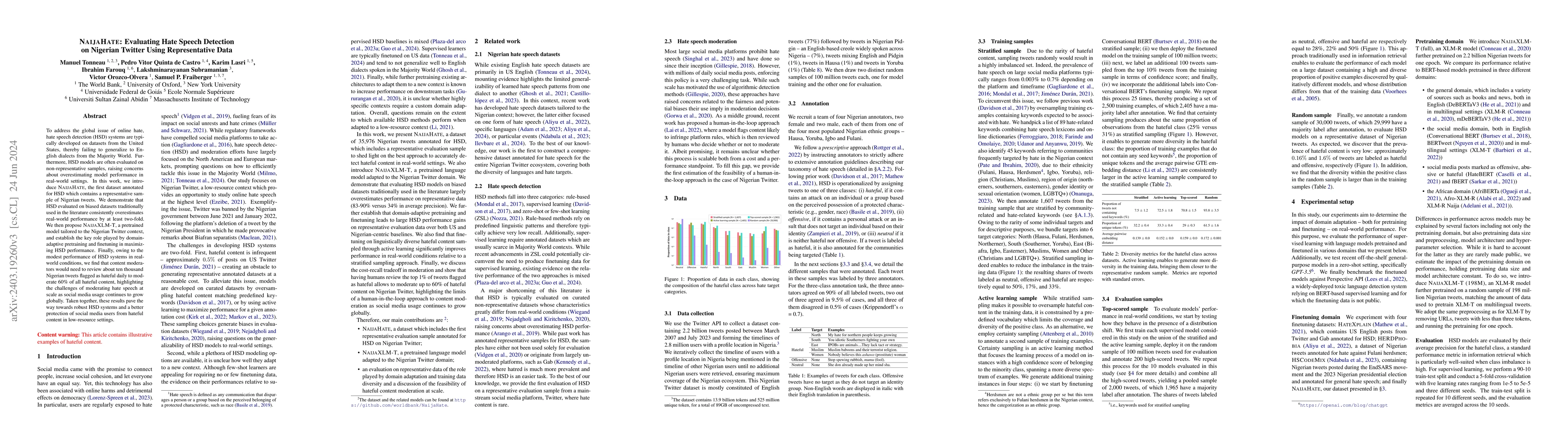 Thumbnail for NaijaHate: Evaluating Hate Speech Detection on Nigerian Twitter Using
  Representative Data