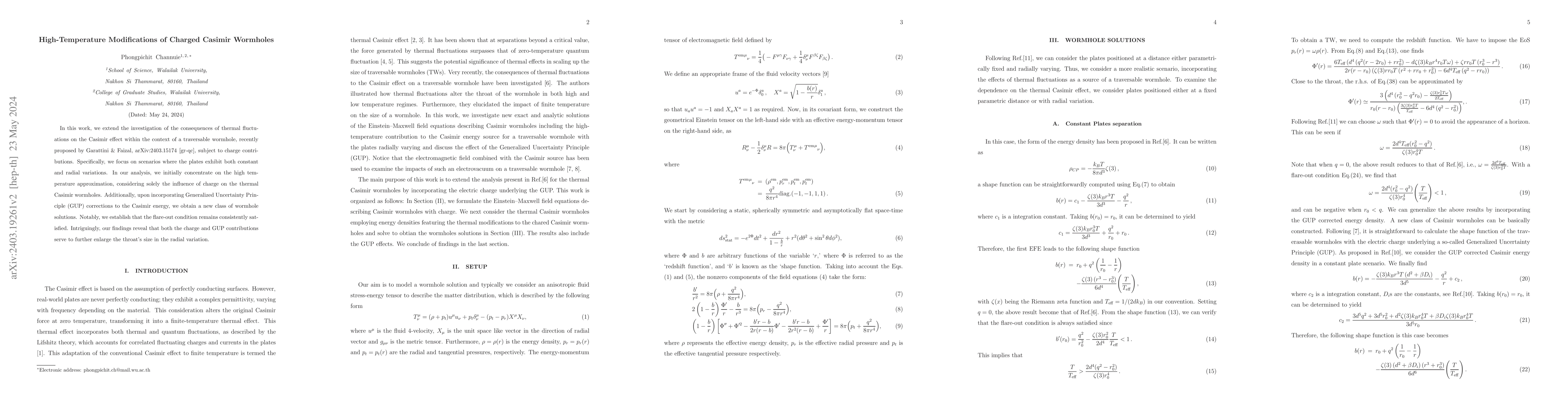 Thumbnail for High-Temperature Modifications of Charged Casimir Wormholes