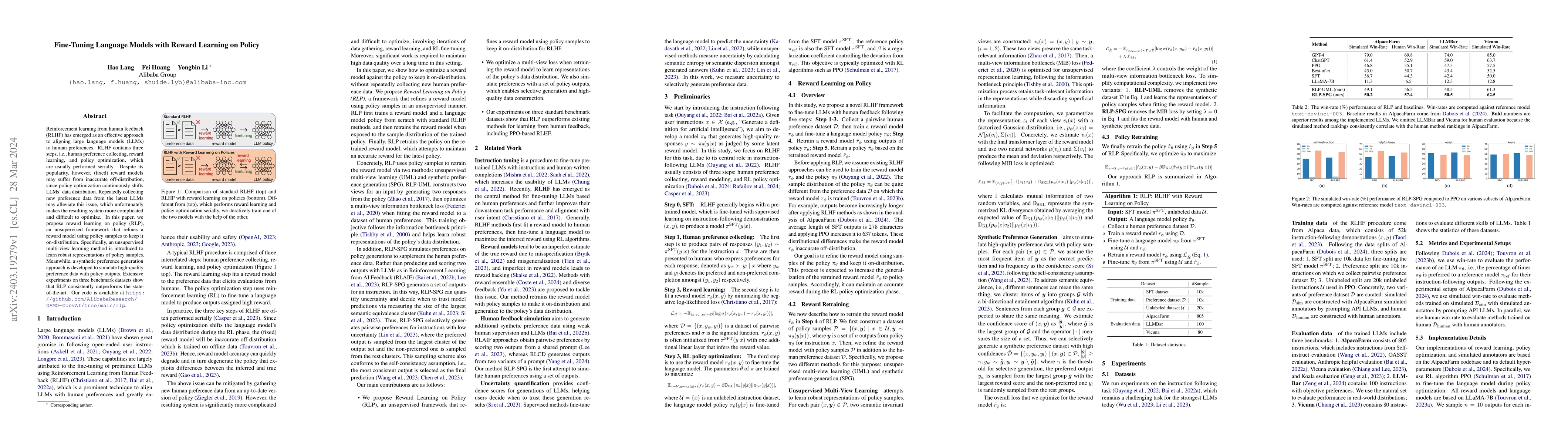 Thumbnail for Fine-Tuning Language Models with Reward Learning on Policy