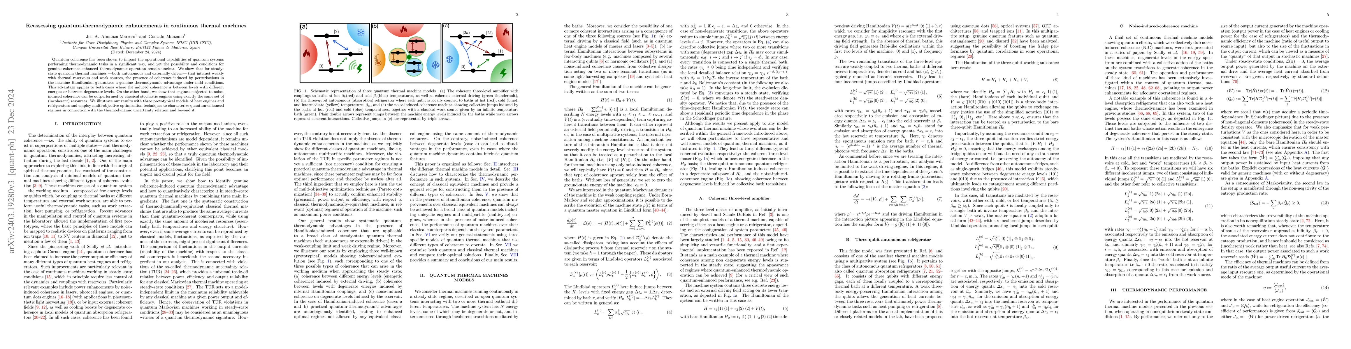 Thumbnail for Quantum-thermodynamic enhancements in continuous thermal machines
  require energetic coherence