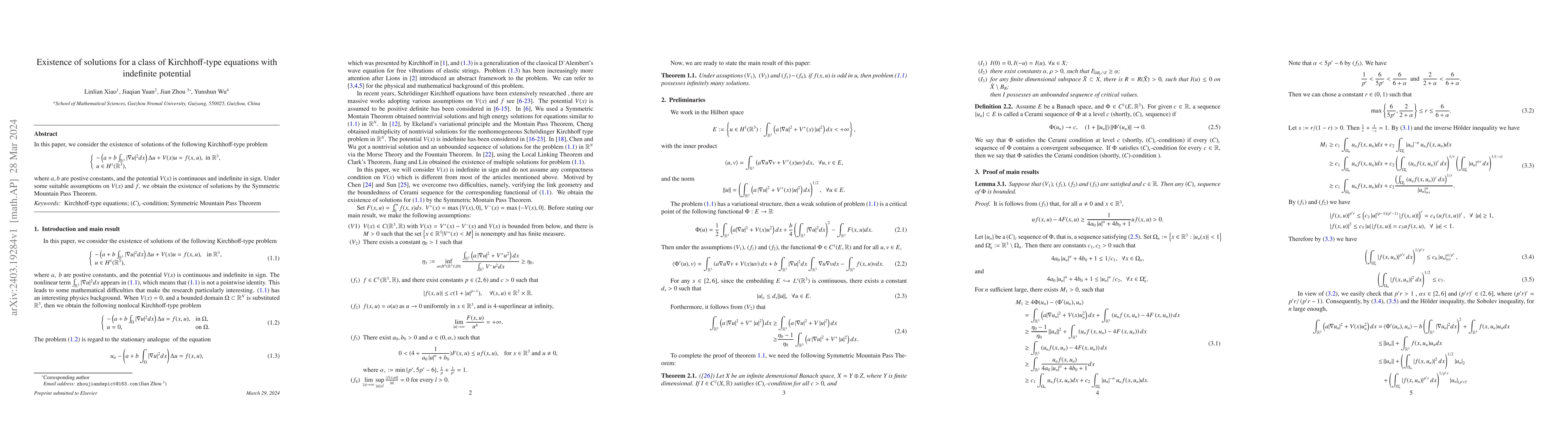 Thumbnail for Existence of solutions for a class of Kirchhoff-type equations with
  indefinite potential