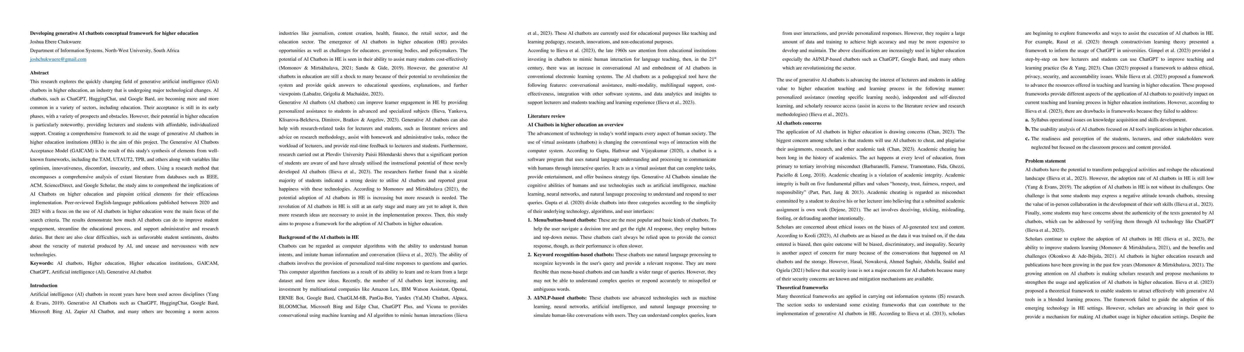Thumbnail for Developing generative AI chatbots conceptual framework for higher
  education