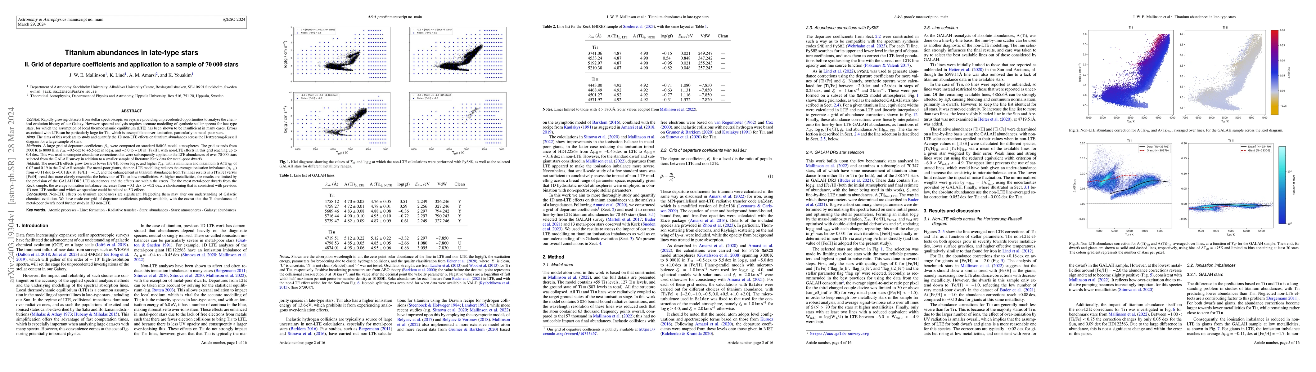 Thumbnail for Titanium abundances in late-type stars, II. Grid of departure
  coefficients and application to a sample of $70\,000$ stars