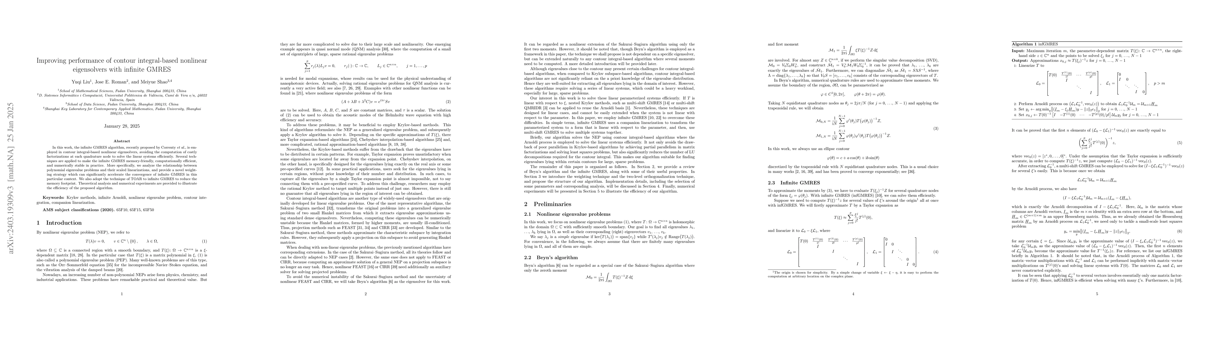 Thumbnail for Improving performance of contour integral-based nonlinear eigensolvers
  with infinite GMRES