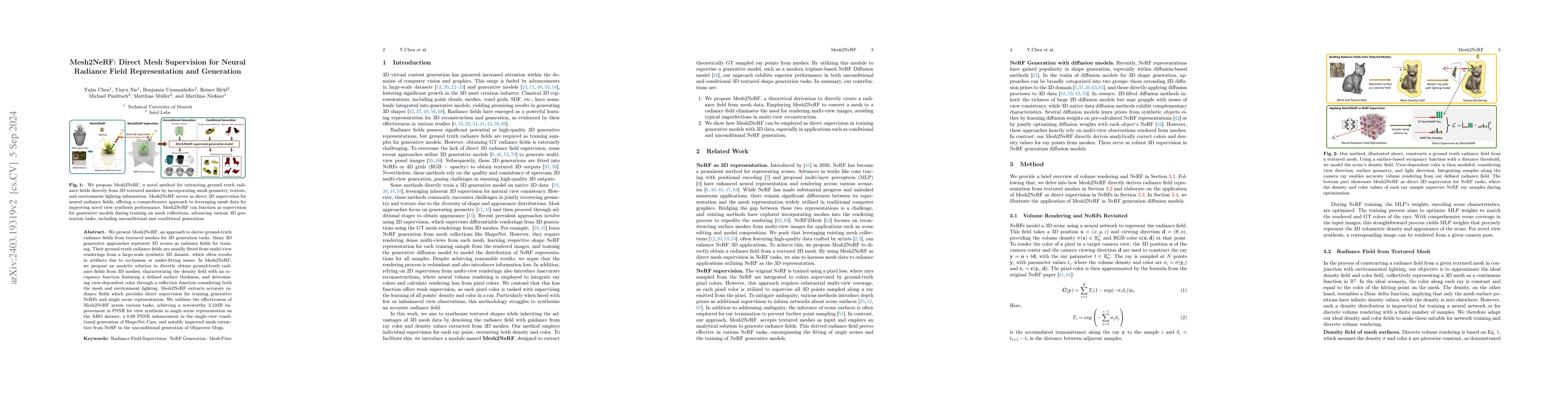 Thumbnail for Mesh2NeRF: Direct Mesh Supervision for Neural Radiance Field
  Representation and Generation