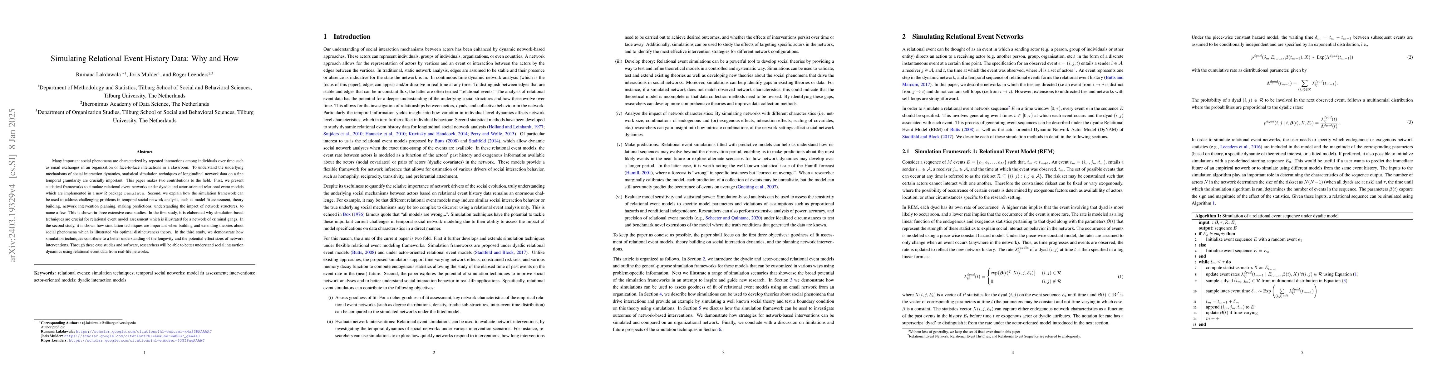 Thumbnail for Simulating Relational Event Histories -- Why and How