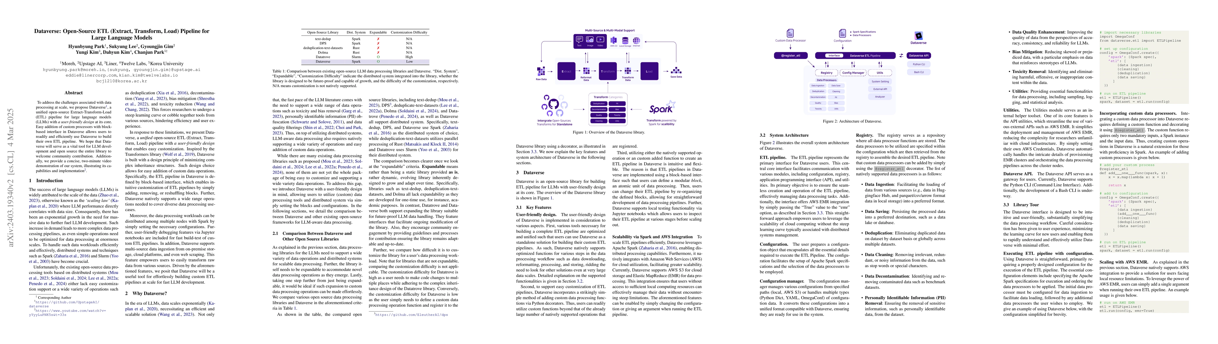 Thumbnail for Dataverse: Open-Source ETL (Extract, Transform, Load) Pipeline for Large
  Language Models