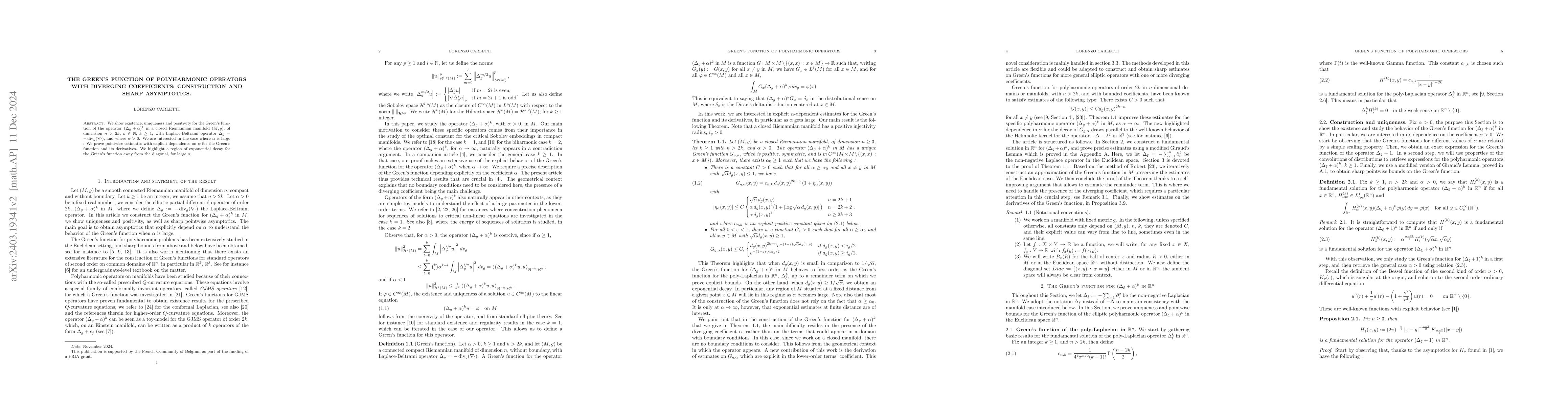 Thumbnail for The Green's function of polyharmonic operators with diverging
  coefficients: Construction and sharp asymptotics