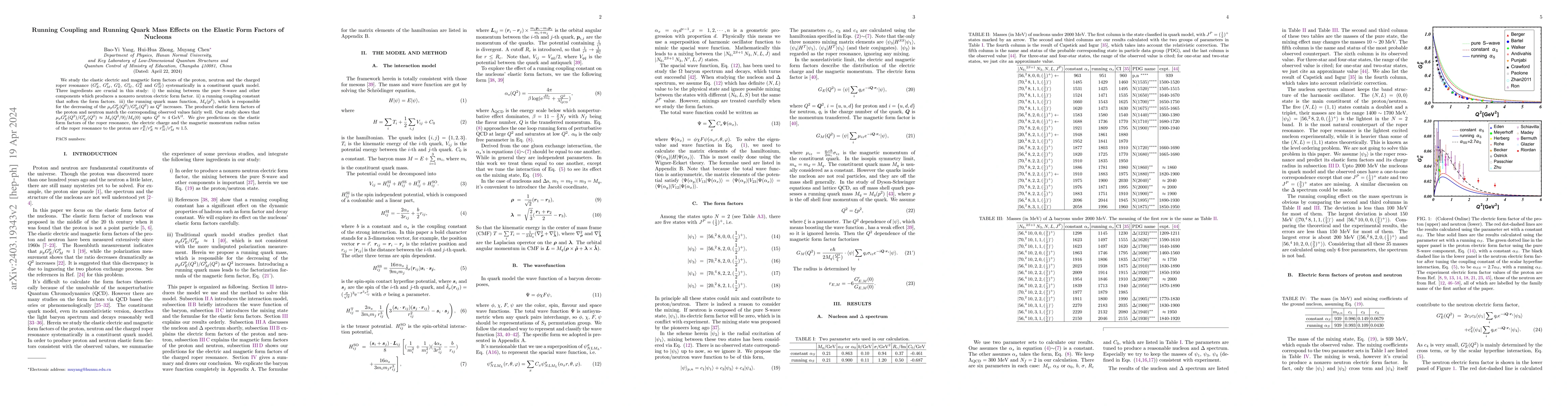 Thumbnail for Running Coupling and Running Quark Mass Effects on the Elastic Form
  Factors of Nucleons
